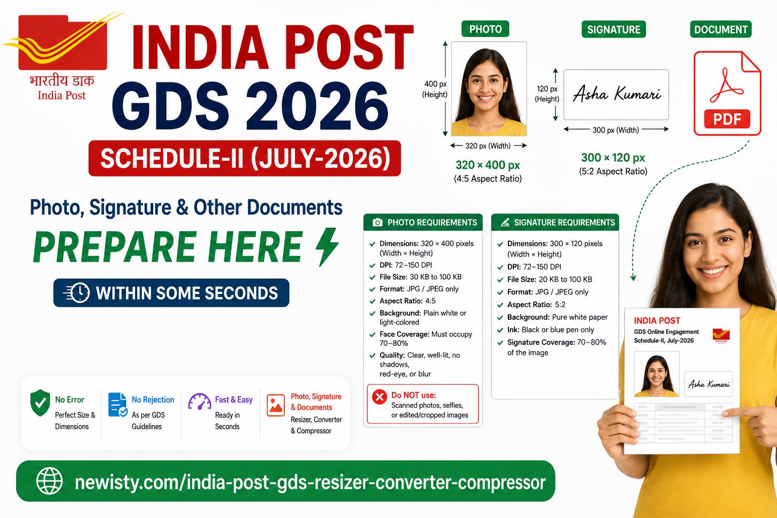 India Post GDS 2026 Photo & Signature Requirements - Resize, Convert & Compress Perfectly